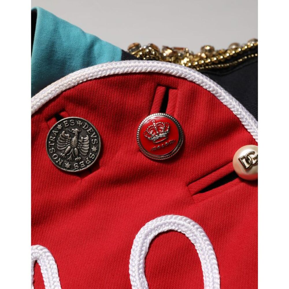 Dolce & Gabbana Multicolor Asymmetrical Ornate Jewel Cropped Women's Jacket